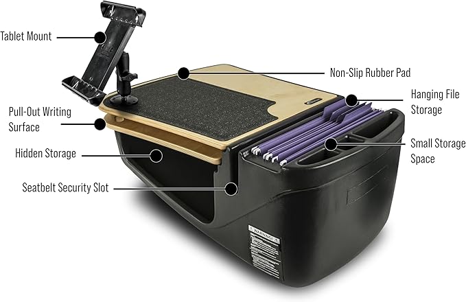 AutoExec GripMaster Car Desk for Your Vehicle Workstation and Mobile Office, Natural with Tablet Mount