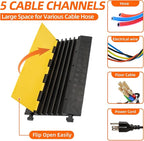 5 Channel 2 Pack Cable Protector Ramp Traffic Wire and Hose Ramp Cord Cover Heavy Duty Channels 18,000 lbs Load Capacity Cable Wire Ramp Speed Bump Driveway Cable Ramp Protective Cover