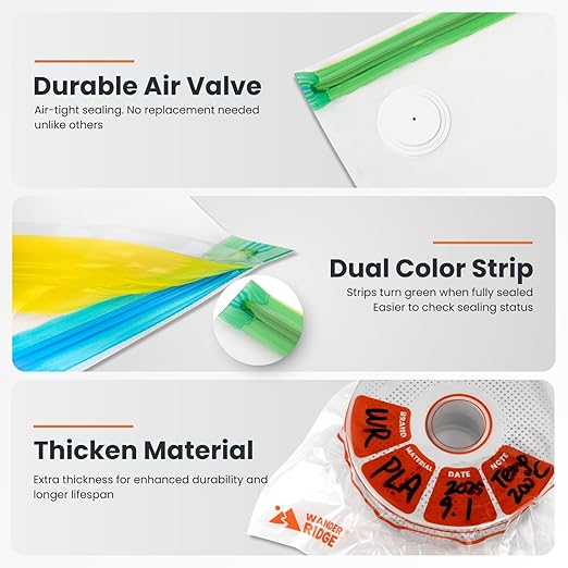 3D Printer Filament Storage Bags Vacuum Storage Bags Kit 3D Printer Accessories with 20 Storage Bags (13x15 inches), 20 Desiccants, Auto Pump, 2 Sealing Clips, Dust Proof, Humidity Resistant