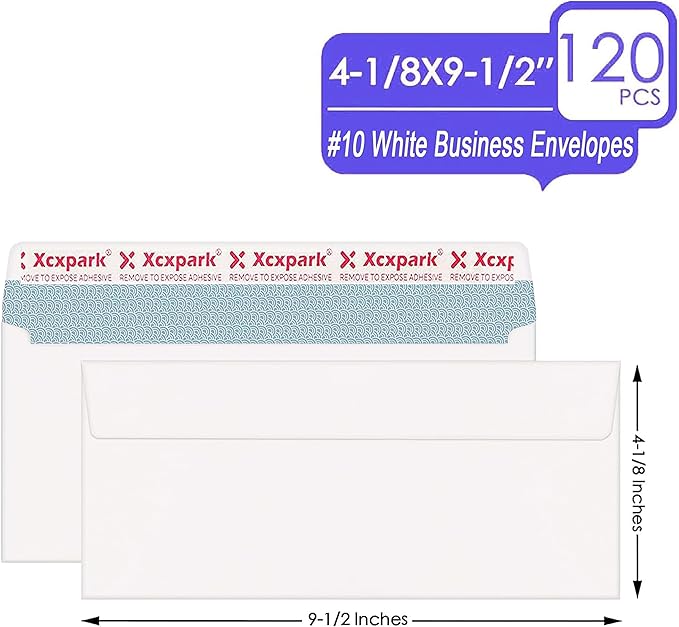 120 PCS #10 White Self Seal Kraft 4-1/8 x 9-1/2 inches Security Envelopes, Windowless Invisible Envelopes Super Strong Quick Seal Envelopes Security Tint Pattern Secure