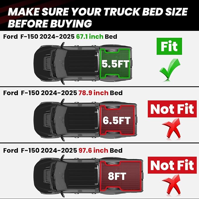 LASFIT 5.5ft Bed Mat for Ford F-150 | F150 Lightning 2026 2025 2024 67.1" Bed Box All Weather Protector TPE Truck Bed Liner Durable Easy Clean-Not Fit for Drop in Bedlienr