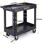 ELAFROS Heavy Duty Plastic Utility Cart 34 x 17 Inch - Work Cart Tub Storage W/Deep Shelves and Full Swivel Wheels Safely Holds up to 550 lbs - 2 Tier Service Cart for Warehouse,Garage, Cleaning