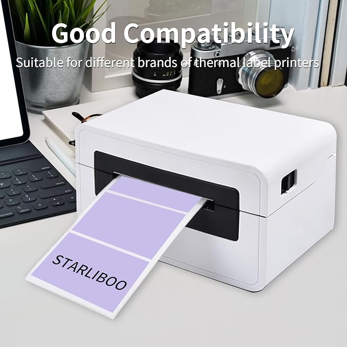 STARLIBOO 3x2 inch Direct Thermal Label Stickers for Barcode, Address, Compatible with Rollo Label Printer & Zebra Desktop Printers (Purple)