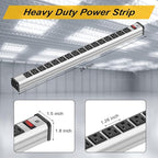 10-Pack Long Surge Protector Power Strip,16 Outlet Heavy Duty Power Strip Metal Power Bar,10 FT Long Extension Cord with Circuit Breaker for Garage,Workshop, 125V/1875W, ETL Listed, Silver