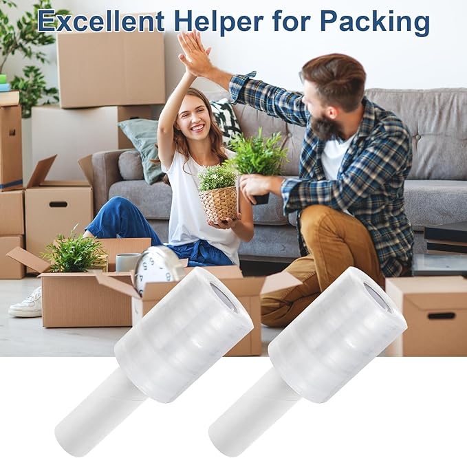 DAJAVE 6 Pack Stretch Wrap Film with Handle, 4 Inch x 1000ft 80 Gauge Thick Industrial Strength Hand Shrink Wrap Roll, Self-Adhesive Plastic Wrap for Packing, Moving