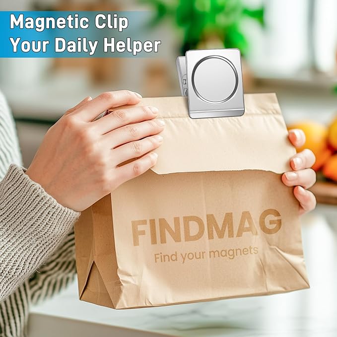 FINDMAG 8 Pack Clip Magnets Extra Large Magnetic Clips, Fridge Magnetic Christmas Light Clips, Clip Magnets Great for Home, Office, Whiteboard, Kitchen, Classroom - 2.2 Inch (Silver)