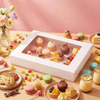5 Set Corrugated Full Sheet Window Cake Box 26x18x4 Inch with Cake Board and Pink Satin Ribbon Heavy Duty Large Rectangle Bakery Boxes with Window White Bakery Boxes for Packaging Cupcake