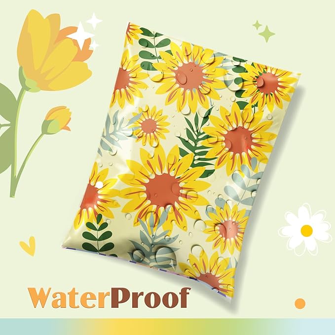 Metronic Poly Mailers 14.5x19 Inch Shipping Bags for Clothes,Self Adhesive Shipping Envelopes for Small Business,Waterproof Mailers Poly Bags for Shipping,Packaging Mailing Bags Sunflower 50pc