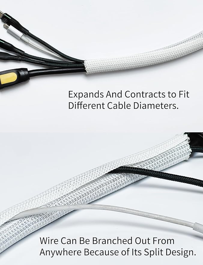 Cable Management Split Wire Loom Sleeve - Cord Hider & Protector for Desk, Pet Chew Proof, Wire Cover Organizer, Flexible Tube for Wires and Cables (3/4 Inch 10FT, White)