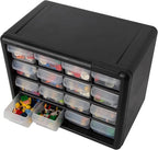 Akro-Mils 16-Drawer Plastic Drawer Storage Cabinet for Garage Organization, Beads, Makeup Organizer, Building Bricks Storage, Teacher Toolbox, 10-1/2" W x 6-1/2" D x 8-1/2" H, 10716 Black