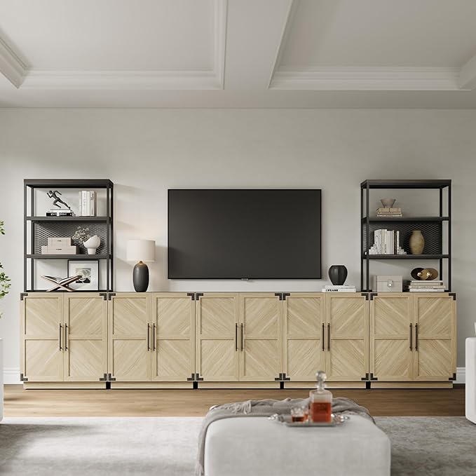 SICOTAS Sideboard Buffet Cabinet with Storage - Modern Farmhouse Credenza with Doors and Adjustable Shelves Fluted Kitchen Buffet Storage Cabinets Coffee Bar Cabinet