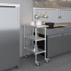 AmGood Stainless Steel Work Table with 2 Shelves and Casters | Metal Utility Table On Wheels (Stainless Steel Work Table with 2 Shelves + Casters, 15" Long x 30" Deep)