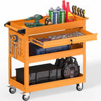 3 Tier Rolling Tool Cart on Wheels, Heavy Duty Service Cart Industrial Utility Cart with Drawer and Screwdriver Rack Pegboard, 550 LBS Mobile Tool Storage Organizer for Garage, Workshop (Orange)