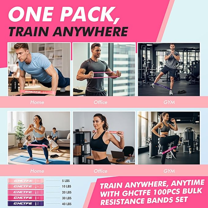 100PCS Resistance Bands Bulk Set for Group Fitness, Schools & Gyms – 20 Sets of 5-Level Natural Latex Loop Exercise Bands for Yoga, Pilates, Recovery & Team Gift Wellness Programs