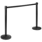 Qbuster Black Stanchions with Retractable Belt, Crowd Control Safety Barrier with 11’ Black Belt, Set of 2 Posts