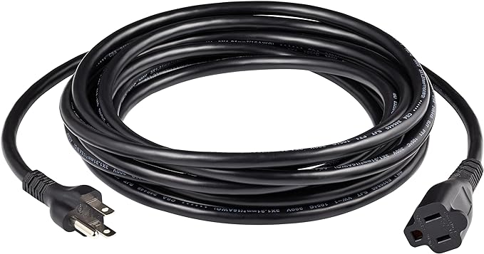 Amazon Basics Extension Cord, 20 Ft, 3 Prong Outlet Extender, Indoor Extension Cord, 13 Amps, 125V, Black