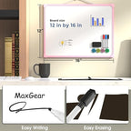 MaxGear Double-Sided Dry Erase Board for Wall, 16"x12" Hanging Whiteboard, Small Dry Erase White Board kit, Portable Whiteboard for Planning, Drawing, Memo, to Do List, Pink Frame
