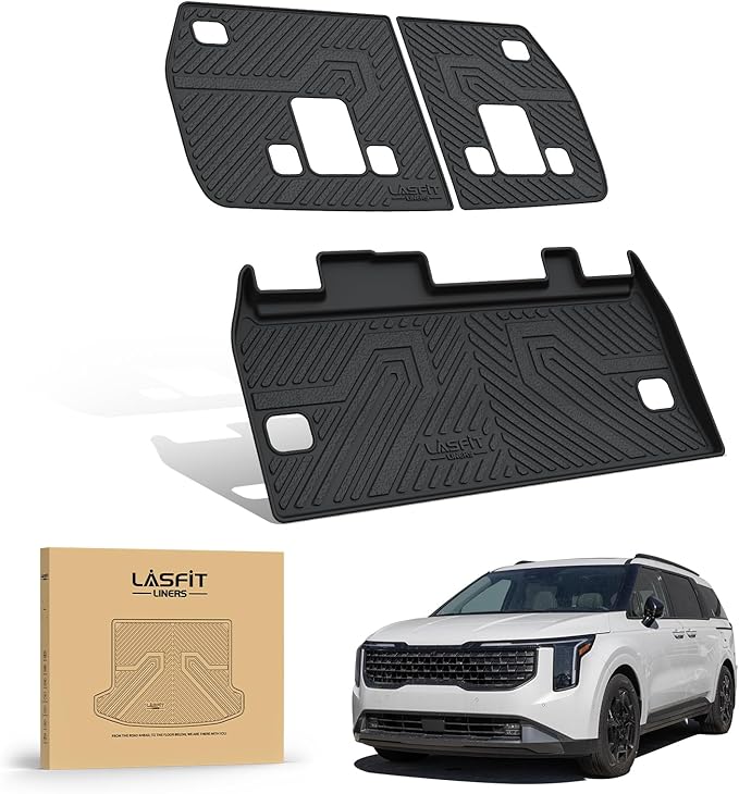LASFIT Cargo Mat & Backrest Mats for Kia Carnival 2026 2025 2024 2023 2022 / Kia Carnival Hybrid 2025-2026, All Weather TPE Custom Fit Car Trunk Mats Cargo Liners Accessoires, Black