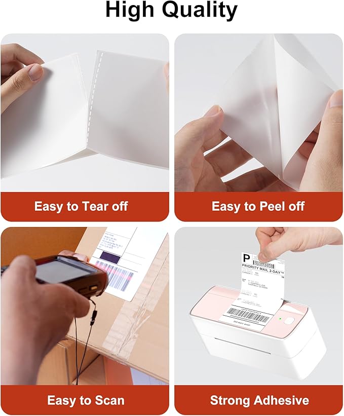Phomemo 4x6 Shipping Labels, 1000 PCS Fan-Fold Thermal Labels, Compatible with MUNBYN,JADENS,Nelko,KNAON,Phomemo 241bt,243bt,D450BT,D520BT, Label Printer,Water/Oilproof Label Stickers for Address Mail
