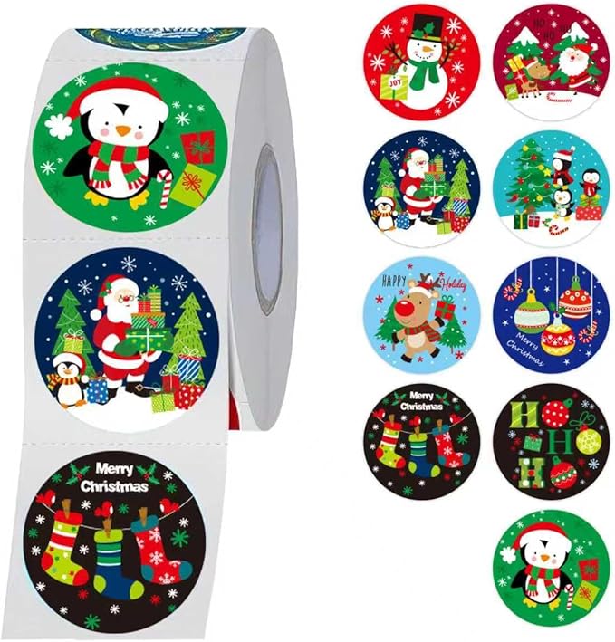 SHYGO® 1“ Christmas Envelope Seal Stickers Embossed Foil, Merry Christmas Stickers for Envelope Sealing, for Cards Making Invitation Gift Packaging Crafts Xmas Party Favor Decor, 1000 Pcs 2 Rolls