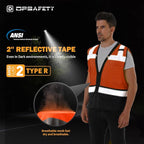 Reflective Safety vest With back plan pocket,High visibility Class 2 Heavy Duty Surveyor Vest with Zipper,Hi Vis Construction Work Vest for Men＆Women ANSI/ISEA(Orange-Bottom,L)