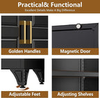 Kitchen Pantry Cabinet, Metal Food Pantry cabinets with Doors and Shelves, 90" Tall Storage Cabinet for Dining, Living Room, Black, 16" D x 32" W x 90" H, Assembly Required