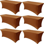 Obstal 6 Pack Stretch Spandex Table Covers for 6 Foot Tables - 6 FT Universal Rectangular Fitted Tablecloth Protector for Wedding, Banquet, Party, 72 Length x 30 Width x 30 Height Inches, Light Coffee