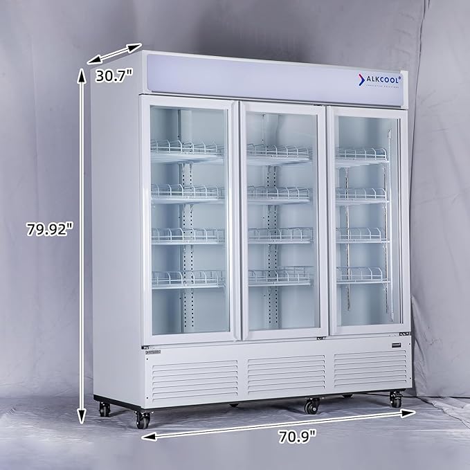 Commercial Refrigerator Floral Beverage Display Cooler,3 Glass Doors Commercial Flowers Fridge With LED Light Adjustable Shelves,ETL Approval,71" Wide,63.5 Cuft,White,(Wheel Included)