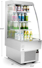 WILPREP Commercial Display Refrigerator, 24" Open Air Merchandiser with 8.1 cu. ft. Volume LED Lighting Night Curtain, Grab and Go Display Refrigerator Showcase for Store Cafe Bar Shop