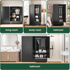Letaya Wardrobe Closet,72" H Clothing Metal Storage Cabinet with Storage Drawer Adjustable Shelves and Hanging Rod,Bedroom Armoire Cabinet Clothes Organizer (Black)