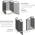 BHG Metal No-Assembly Freestanding Dog Gate with Door Walk Through, Extra Wide 96", Extra Tall 32" Pet Gate, Accordion Puppy Folding Playpen Dog Fence for Indoor & Outdoor, with 2PCS Support - Black