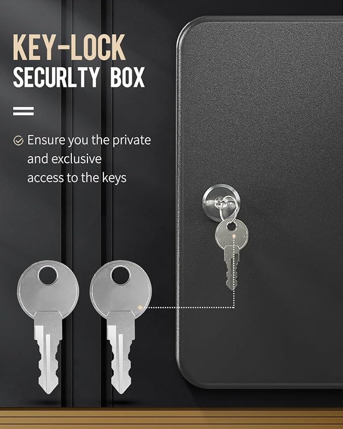 Uniclife 48-Key Steel Key Cabinet with 2 Unlocking Keys Wall Mounted Key Organizer Black Frosted Security Box with Hooks and Key Tag Labels Identifiers in 9 Assorted Colors