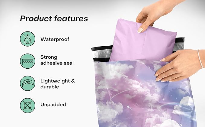 10x13 Poly Mailers – y2k Clouds – Waterproof, Tear-Resistant Shipping Bags with Adhesive Seal – 100 Pack – Package Mint