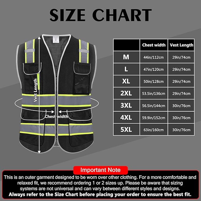 High Visibility Safety Vest - Reflective Breathable Mesh with 9 Pockets, Front Zipper for Men & Women - Meets ANSI/ISEA Standards