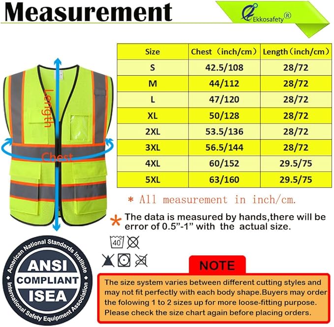 Reflective Mesh Safety Vest for Men Women with 5 Pockets and Zipper Front High Visibility Mesh Vest Hi Vis Construction Work Vest,Meets ANSI/ISEA Standards(EK175-Yellow-L)
