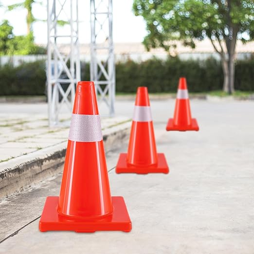 Traffic Safety Cones 18 Inch 8 Pack - Orange Road Parking Cones with Reflective Collars, Heavy Duty PVC Construction Cone Structurally Stable for Road Parking, Traffic Control, Driveway
