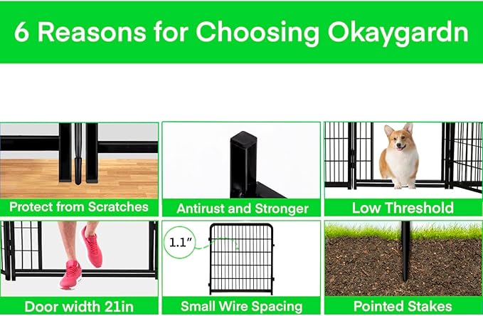 Tall Garden Fences and Borders for Dogs, 48 inch High Garden Fence, 12 Panels Total 26.6 Ft, 21 in Wide Low Threshold Gate. Modular Fencing, Dog Fence Outdoor for Yard. Rabbit Fences