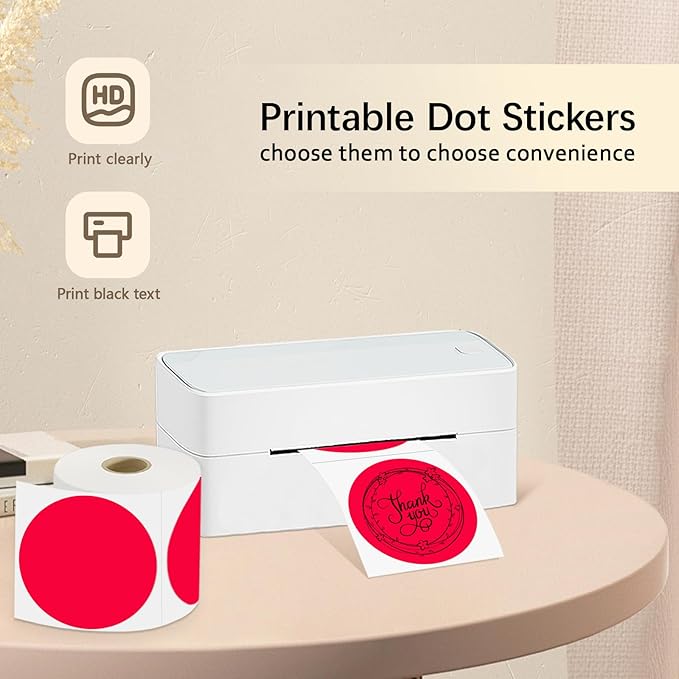 3 X 3 Inch Round Thermal Labels Circle Color Coding Labels Printable Waterproof 500PCS Round Stickers Adhesive Writable for Office, Home, Garage, DIY Sticker, Name Tag,Red