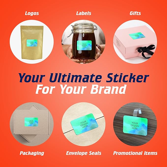 100 Custom Vinyl Stickers - Upload Your own Image, Text, Design, Logo - Personalized Logo Labels for Handmade, Packaging, Bottle, Jars, Candle, Brand Stickers (Blue Green, 5x3)