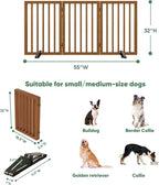 Dog Gates for Doorways, Tall Dog Gate Indoor, Foldable Pet Gates for Doorways Bedroom, Freestanding Puppy Gate with Metal Support Feet, Room Divider,3 Panels (Walnut)