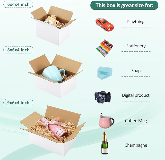 Eupako 30 Pack Small Shipping Boxes Assorted Sizes, White Corrugated Box Mailers, Cardboard Boxes for Packaging Small Business, Mailing, 6x4x4 & 8x6x4 & 9x6x4 10 PCS Each Small Boxes