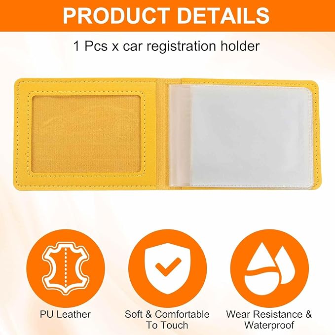 HARFINGTON Car Registration and Insurance Holder PU Leather Vehicle Glove Box Organizer Storage Accessories Car ID Holder with 6 Pockets for License ID Card Bank Card Documents, Yellow