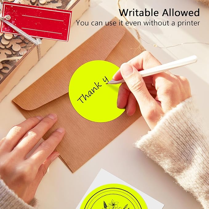 3X3Inch Round Thermal Labels Circle Color Coding Labels Printable Waterproof 500PCS Round Stickers Adhesive Writable for Office, Garage, DIY Sticker, Barcodes, Name Tag, Fluorescent Yellow