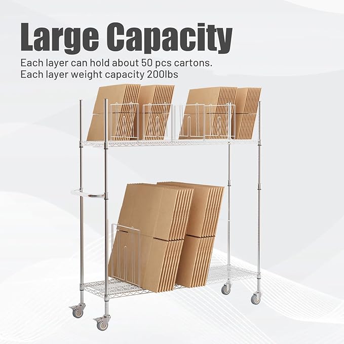 Commercial Wire Carton Cart, 60" x 18" x 69", 2-Tier Wire Carton Stand Unit, 400Lb Floor-Standing Storage Cart with Wheels & Handle, Box Rack for Home Supermarket Warehouse