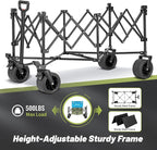 EchoSmile Collapsible Foldable Extended Wagon with 500lbs Weight Capacity, 300L Folding Utility Wagon Cart with Big All-Terrain Wheels for Beach,Sport,Gargen&Grocery,Green