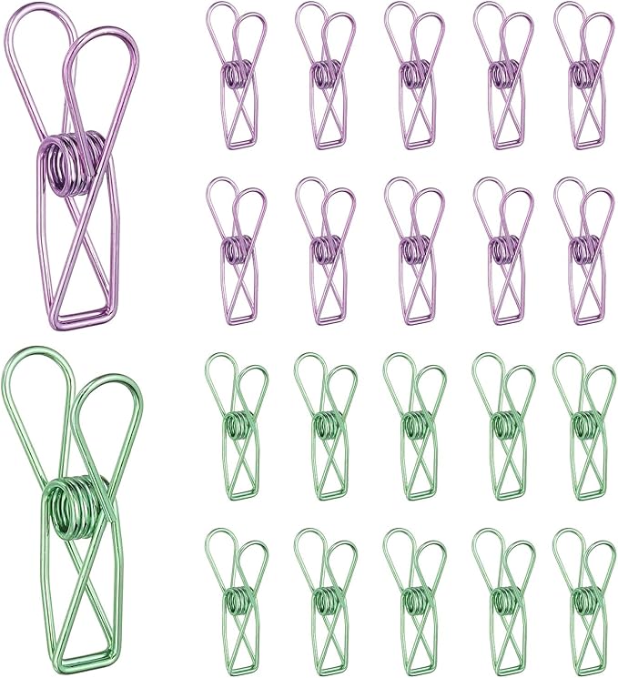 PATIKIL 50Pcs Paper Office Binder Clips, 1.26" Small Metal Wire Hollow Out Paper Clamps Long Tail Binder Clips for Photo Clothes Hanging Office Home Kitchen Food Package, Green/Purple