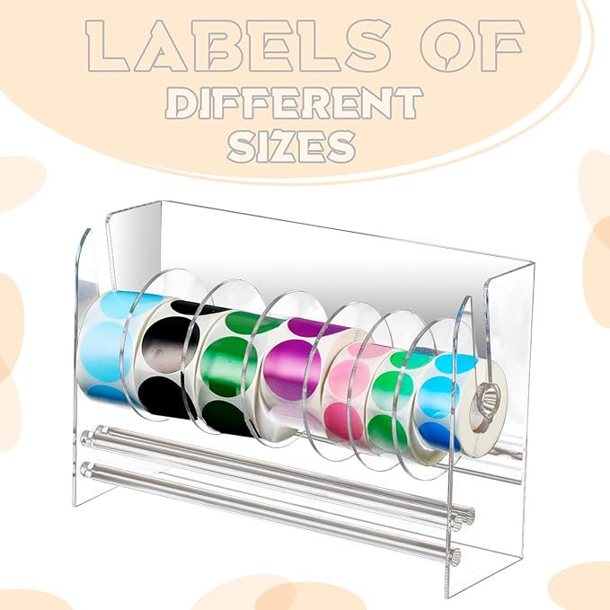 Qilery Adjustable Label Dispenser Acrylic Roll Sticker Dispenser Sticker Holder Organizer Label Stand for Holding Office and Home(7 Disks)