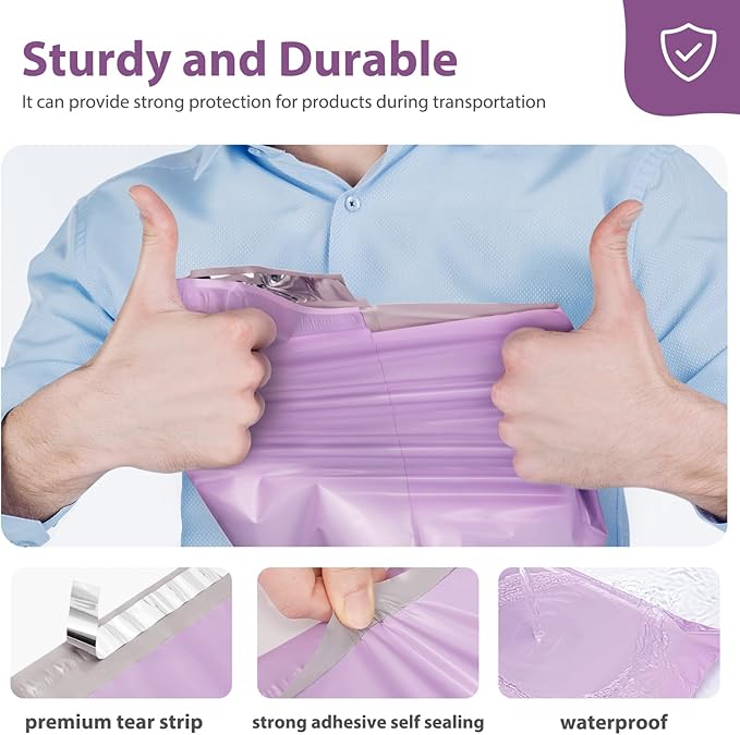 Fuxury Poly Mailers 12x15.5 Inch 500 Pcs, Bulk Shipping Bags for Clothing, Strong Adhesive Shipping Envelopes for Small Business Suppliers,Waterproof Mailers Poly Bags Mailing Envelopes Light Purple