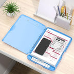 Rimilak Plastic Clipboard with Storage, 8.5 x 11 High Capacity Folio Nursing Case with Pen Holder, Size 14.2 x 9.6 x 1.2″ Folder Side-Opening for Classroom, Teacher, Student, Smooth Writing, Blue