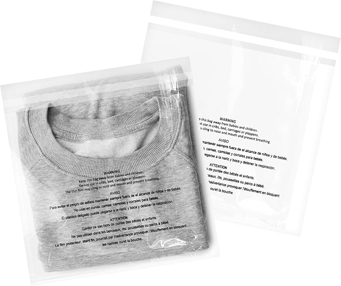iMailer - 500 Pcs - 8" x 10", Suffocation Warning Self Seal Clear Plastic Poly Bags 1.6 Mil for Clothing, T-Shirt, Brochure, Prints, Handicraft Gift-Permanent Glue